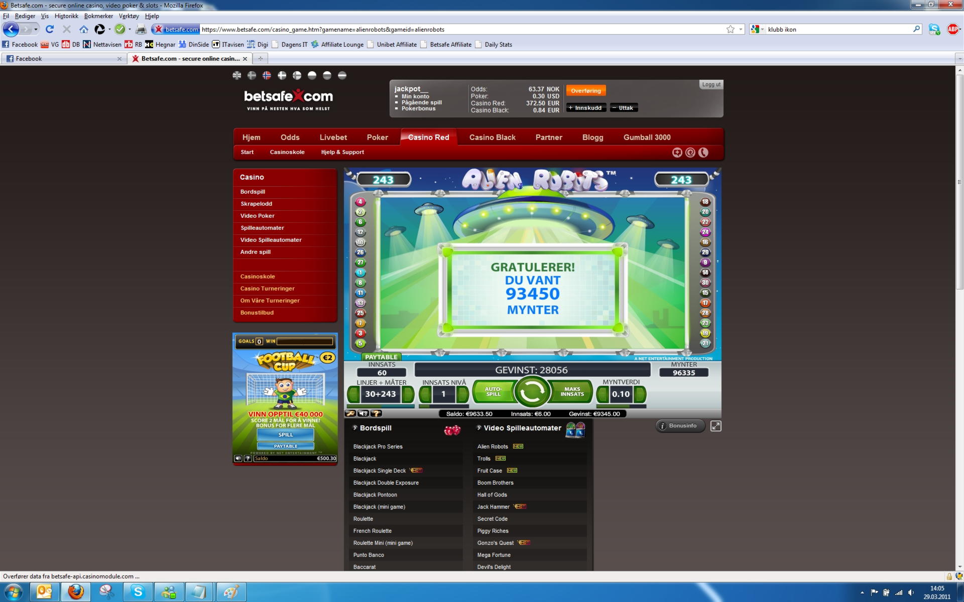 780% Match bonus at Come On Casino