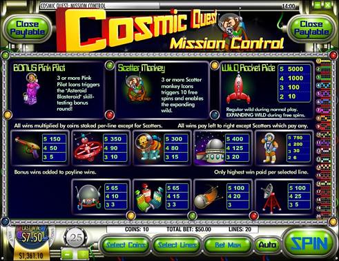 Cosmic Quest Episode 1 Paytable | Cosmic Quest 1 | i-Slots | Indian Casino Slot Games | Online Indian Casino | USACasinoGamesOnline.com